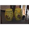 Image 1 : PAIR DECORATIVE CERAMIC GARDEN STOOLS, YELLOW W/FLORAL MOTIF (PAIR)