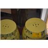 Image 2 : PAIR DECORATIVE CERAMIC GARDEN STOOLS, YELLOW W/FLORAL MOTIF (PAIR)