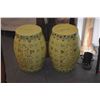 Image 3 : PAIR DECORATIVE CERAMIC GARDEN STOOLS, YELLOW W/FLORAL MOTIF (PAIR)