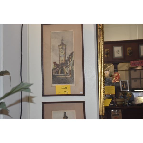 FRAMED GERMAN COLOR ETCHING PRINTS, ROTHENBURG OB DER TAUBER (2 PCS)