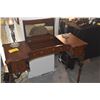 Image 2 : ANTIQUE VANITY W/HAND PAINTED SCROLL & FLORAL MOTIF, CENTER MIRROR & 2 DRAWERS W/SIDE CHAIR (2 PCS)
