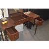 Image 4 : ANTIQUE VANITY W/HAND PAINTED SCROLL & FLORAL MOTIF, CENTER MIRROR & 2 DRAWERS W/SIDE CHAIR (2 PCS)