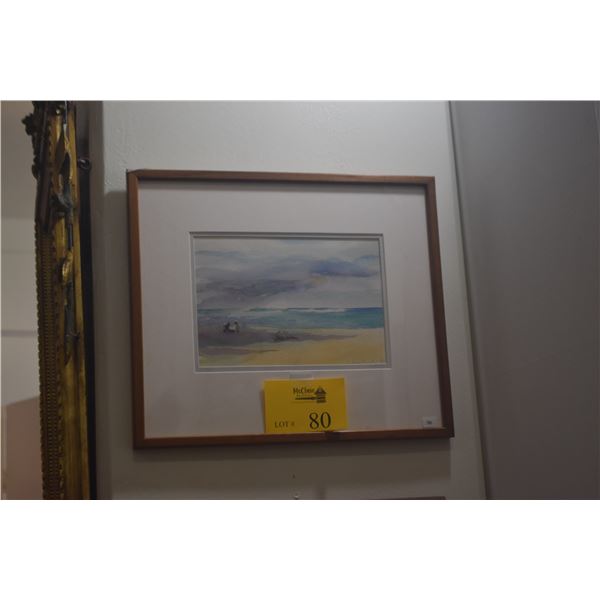 FRAMED WATERCOLOR, COASTAL SCENE; SIGNED WOOLLARD '81 (16 3/4 X 14 1/4")