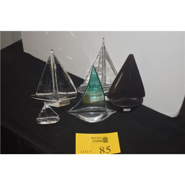 GLASS & WOOL SAILBOAT SCULPTURES (5 PCS)