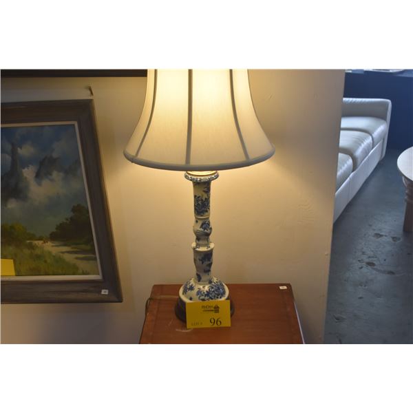 PAIR BLUE & WHITE PORCELAIN CHINOISERIE CANDLESTICK BUFFET LAMPS (PAIR)