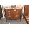 Image 1 : ANTIQUE HAND PAINTED BOW FRONT SIDE BOARD W/2 DOORS & 3 PULLOUT OPEN DRAWERS W/NEOCLASSICAL MOTIFS O