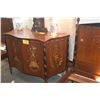 Image 3 : ANTIQUE HAND PAINTED BOW FRONT SIDE BOARD W/2 DOORS & 3 PULLOUT OPEN DRAWERS W/NEOCLASSICAL MOTIFS O
