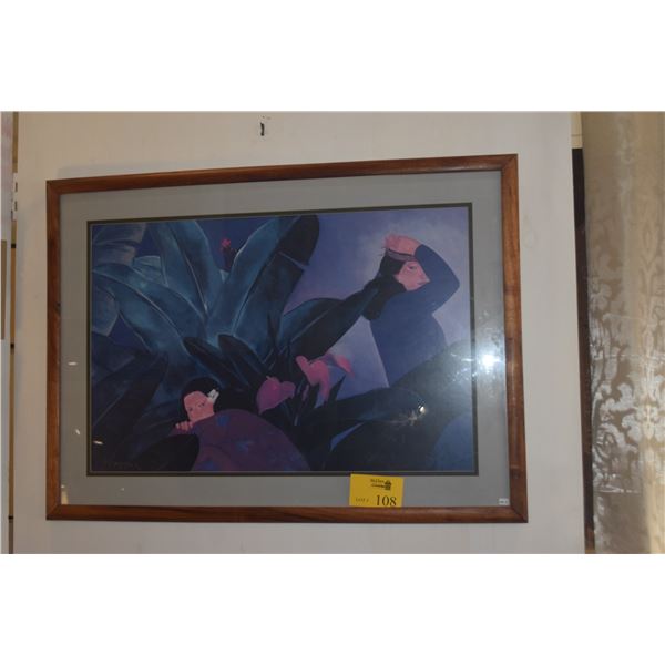FRAMED SERIGRAPH, "NA KUA'ANA" BY PEGGE HOPPER (40" X 29")
