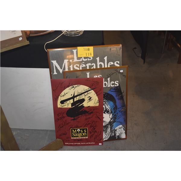 LES MISERABLES & MISS SAIGON WINDOW CARD POSTERS, 2 W/CAST/COMPANY SIGNATURES (3 PCS)