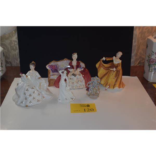 COLLECTION OF ROYAL DOULTON PORCELAIN FIGURINES & FIGURAL TOOTHPICK HOLDER (5 PCS)