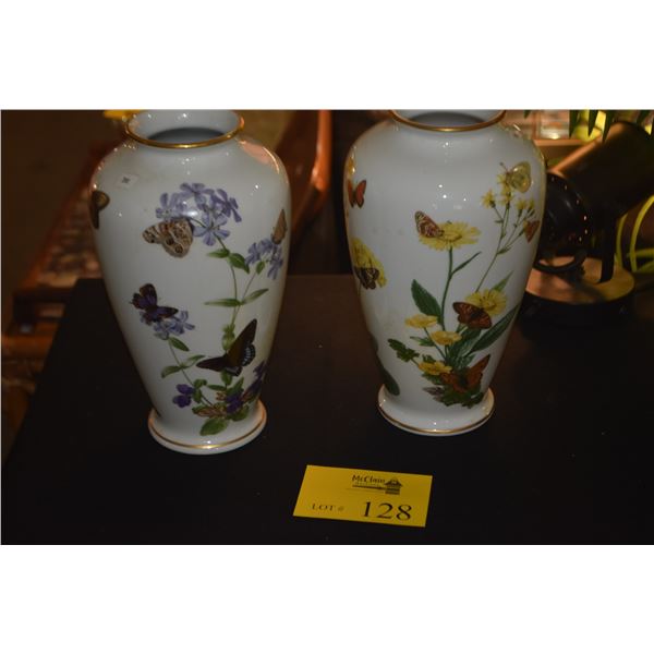 FRANKLIN PORCELAIN VASES: THE ALPINE BUTTERFLY VASE & THE MEADOWLAND BUTTERFLY VASE (2 PCS)