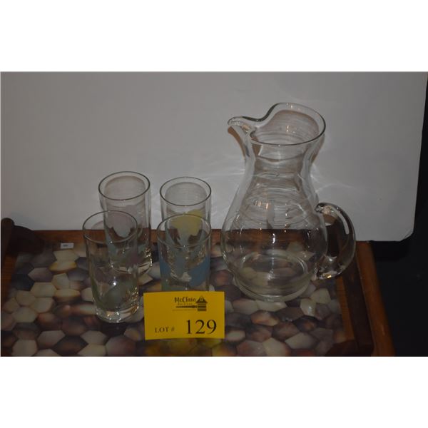 PRINCESS HOUSE ETCHED PITCHER & FLORAL GLASSES (5 PCS)