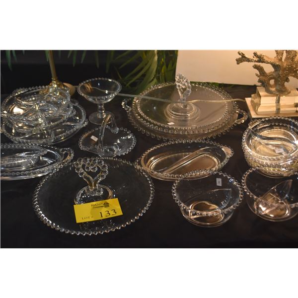 COLLECTION OF VINTAGE IMPERIAL GLASS CANDLEWICK SERVING DISHES, BOWLS, CANDY DISH, BASKET, ETC. (18 