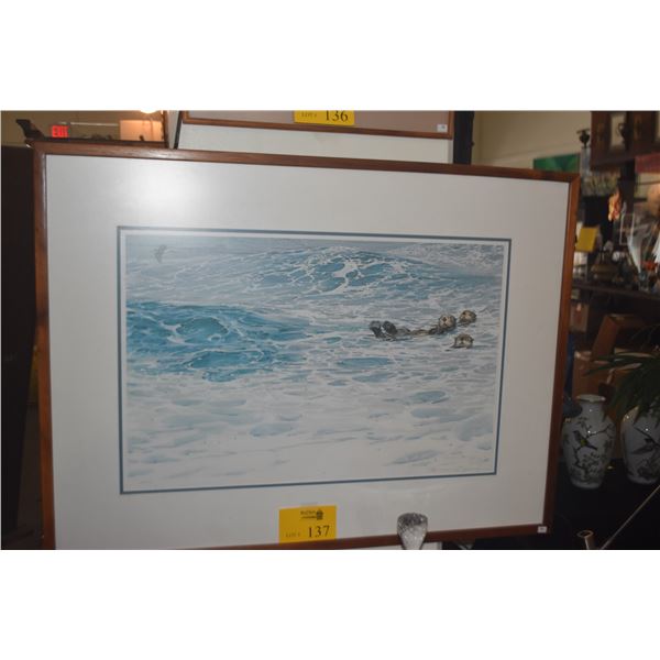 KOA FRAMED LITHOGRAPH, "SWELL RIDERS-OTTER FAMILY" BY THOMAS QUINN 309/950 (38" X 28")