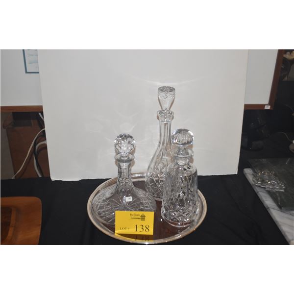 CRYSTAL DECANTERS ON TRAY (4 PCS)