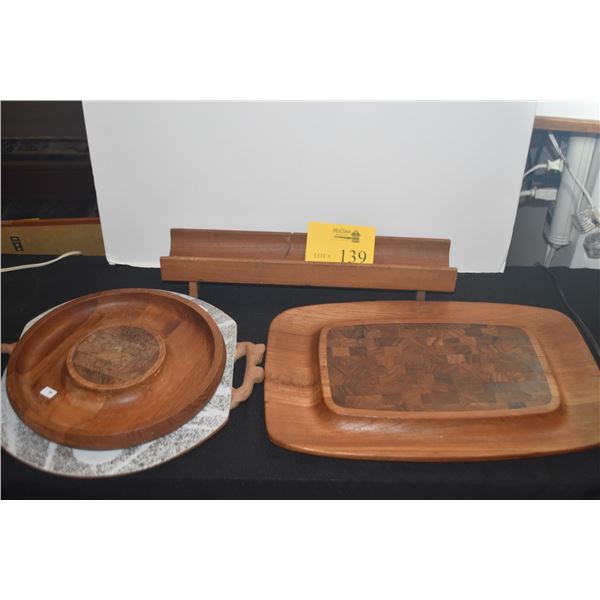 MID CENTURY MODERN PIECES: DANSK SERVING BOARD, BREAD TRAY, CIRCULAR TRAY & CERAMIC PLATE (4 PCS)