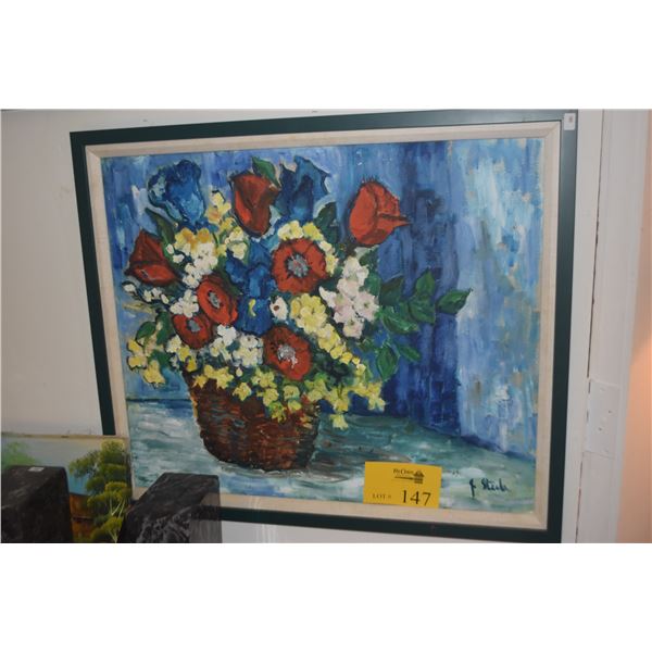 FRAMED STILL LIFE ON BOARD; SIGNED J. STEELE