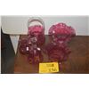 Image 1 : COLLECTION OF CRANBERRY GLASS BOWLS, BASKET, CREAMER & DINNER BELL (5 PCS)