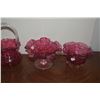 Image 2 : COLLECTION OF CRANBERRY GLASS BOWLS, BASKET, CREAMER & DINNER BELL (5 PCS)