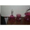Image 3 : COLLECTION OF CRANBERRY GLASS BOWLS, BASKET, CREAMER & DINNER BELL (5 PCS)