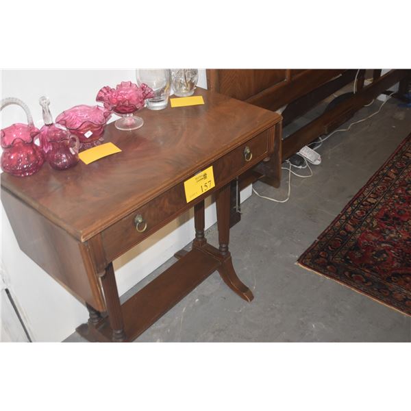 VINTAGE MAHOGANY DROP LEAF CONSOLE TABLE W/1 DRAWER