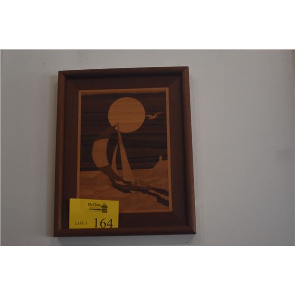 VINTAGE MARQUETRY INLAY WALL ART, SAILBOAT (12" X 15")