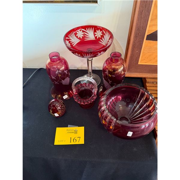 COLLECTION OF CRANBERRY GLASS (6 PCS)