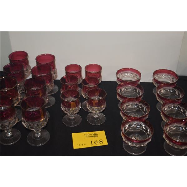 COLLECTION OF KING'S CROWN THUMBPRINT (AKA RUBY CROWN) WATER/WINE GOBLETS & COUPE GLASSES (23 PCS)