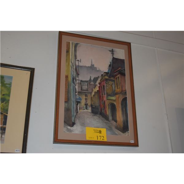 FRAMED WATERCOLOR PAINTING, RUDINGHEIM ON THE RHINE; SIGNED HOPE (HAYWARD) (18" X 25")