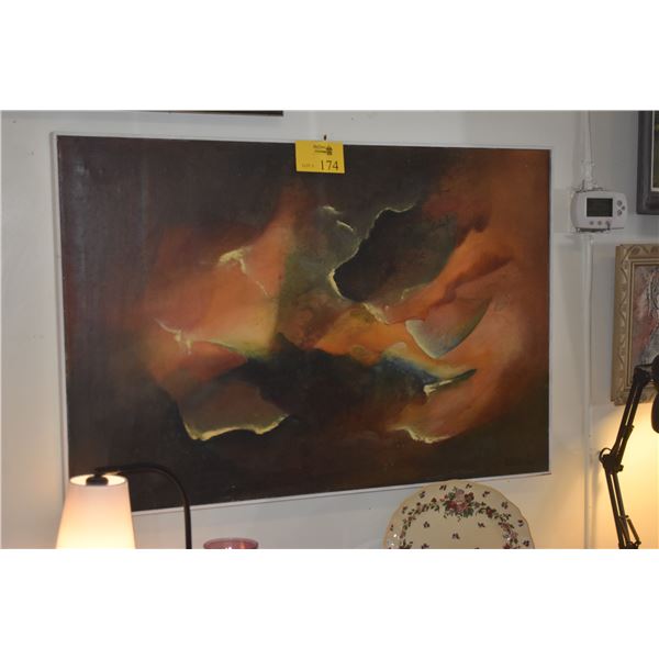 FRAMED VINTAGE ABSTRACT OIL ON CANVAS; SIGNED ABLES '62