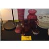Image 1 : COLLECTION OF CRANBERRY GLASS VASES, PITCHER, TOOTHPICK HOLDER, BOTTLE, ETC. (7 PCS)