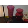 Image 2 : COLLECTION OF CRANBERRY GLASS VASES, PITCHER, TOOTHPICK HOLDER, BOTTLE, ETC. (7 PCS)