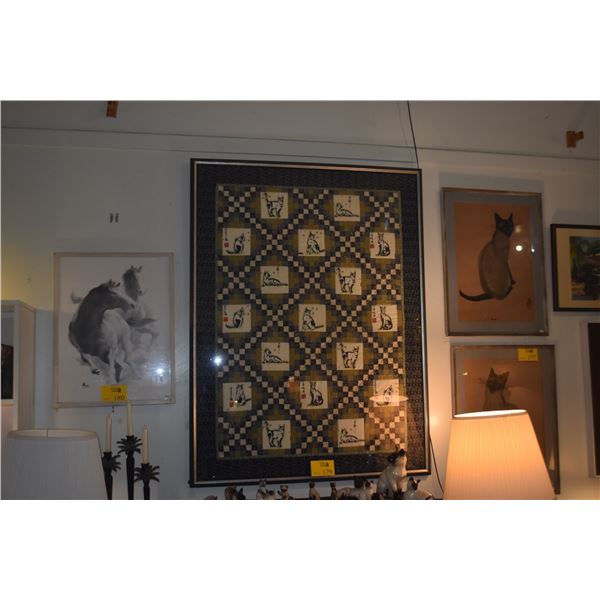 FRAMED QUILT W/CAT MOTIF (44" X 58")
