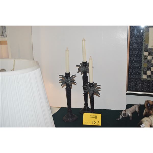 VINTAGE PALM TREE TAPER CANDLESTICK HOLDERS (3 PCS)