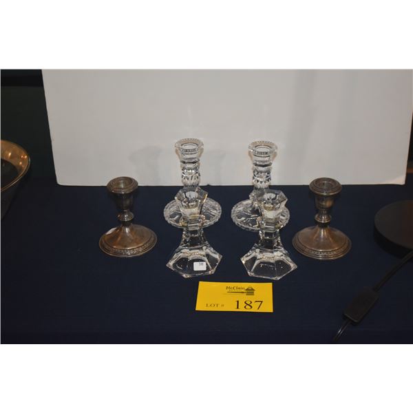 COLLECTION OF STERLING & CRYSTAL CANDLESTICK HOLDERS (6 PCS)