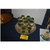 Image 1 : VENETIAN GREEN & GOLD LEAF GOBLETS, SHOT GLASSES & TRAY (11 PCS)