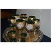Image 2 : VENETIAN GREEN & GOLD LEAF GOBLETS, SHOT GLASSES & TRAY (11 PCS)