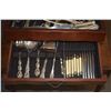 Image 3 : COLLECTION OF ASSORTED SERVING SPOONS, FORKS, LADLE, PIE SERVER, KNIVES, FLATWARE, CHEESE KNIVES, ET
