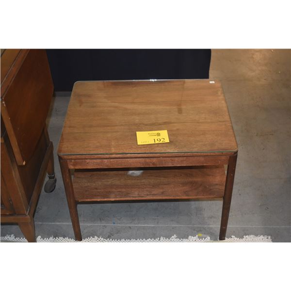 PAIR MID CENTURY TEAK SIDE TABLES W/GLASS TOPS (PAIR)