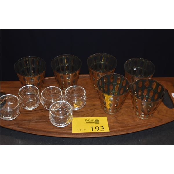 COLLECTION OF MID CENTURY CULVER & CERA GLASSWARE & DANSK WOOD TRAY (12 PCS)