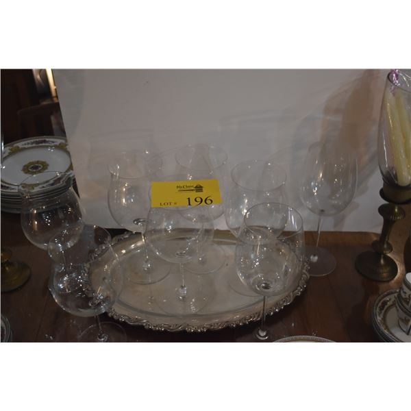 COLLECTION OF RIEDEL SOMMELIERS BURGUNDY GRAND CRU GLASSES & LARGE BALLOON RED WINE GLASSES W/TRAY (