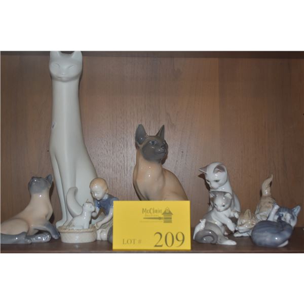 COLLECTION OF ASSORTED CAT FIGURINES (ROYAL COPENHAGEN, LLADRO, ROSENTHAL, ETC.) (9 PCS)