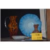 Image 1 : MIXED LOT: VINTAGE BLUE CASE GLASS RUFFLED EDGE BOWL, MID CENTURY ART GLASS VASE, PITCHER & BOWL (4 