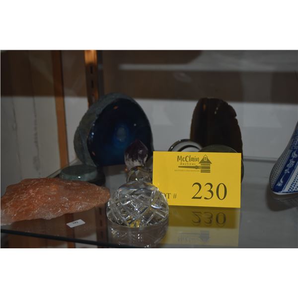 COLLECTION OF GEODES, CRYSTALS, HIMALAYAN PINK SALT ROCK & PAPERWEIGHTS (9 PCS)