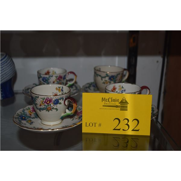 ENGLISH CUPS & SAUCERS BY ROYAL CAULDON (4 SETS)