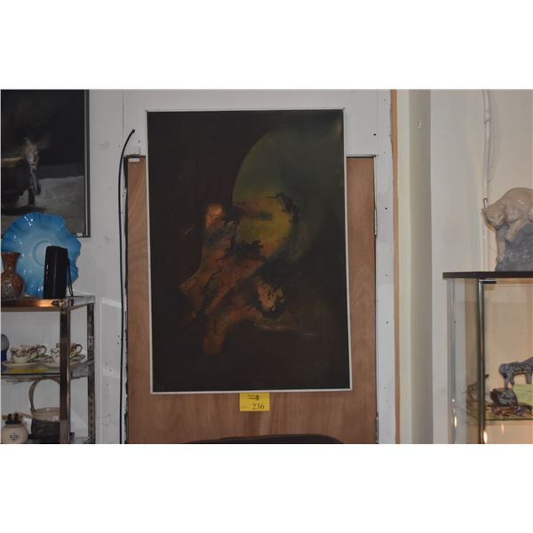 FRAMED VINTAGE ABSTRACT OIL ON CANVAS, SIGNED ABLES '62 (29" X 40 3/4")