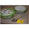 Image 1 : TEMP-TATIONS CASSEROLE DISHES W/WIRE RACK HOLDERS, SERVING SPOON, DRAGONFLY & FLORAL MOTIF (3 PCS)