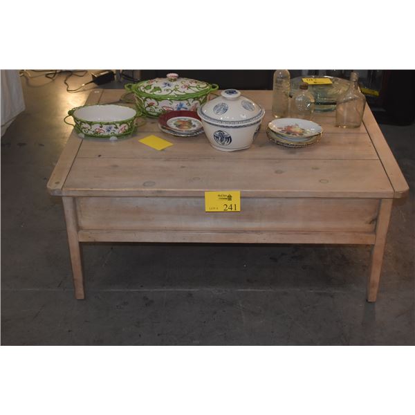 LIGHT WOOD COFFEE TABLE W/2 DRAWERS (33" X 44" X 18")