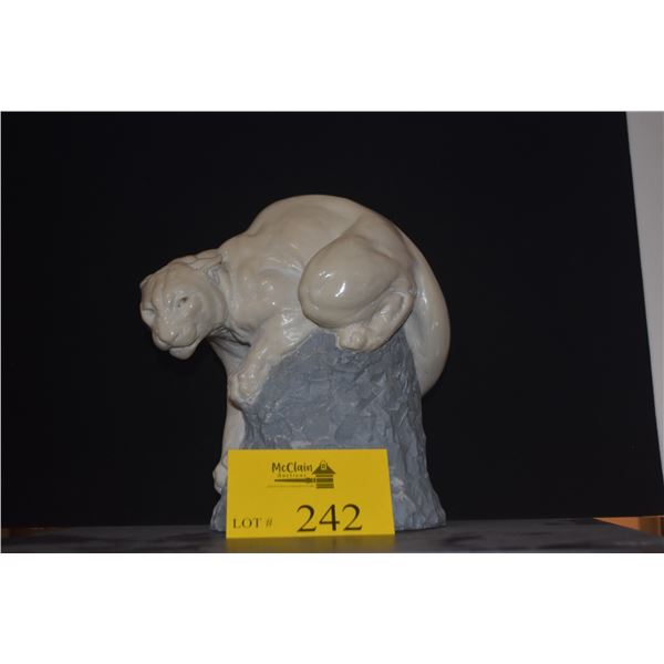 VINTAGE 10" CAST MOUNTAIN LION/PUMA FIGURE PERCHED ON A ROCK BY AMERICAN ARTIST JOSEPH LORKOWSKI BOU