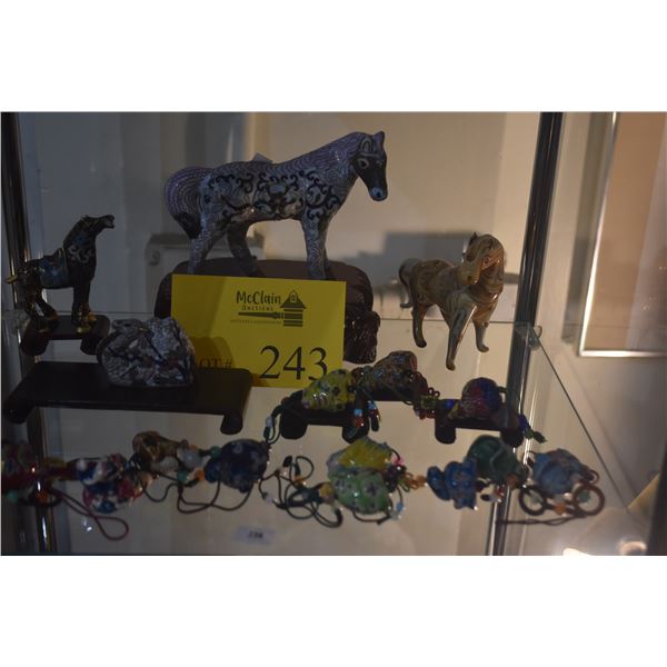CHINESE CLOISONNE HORSES & ZODIAC CHARMS W/STANDS (22 PCS)